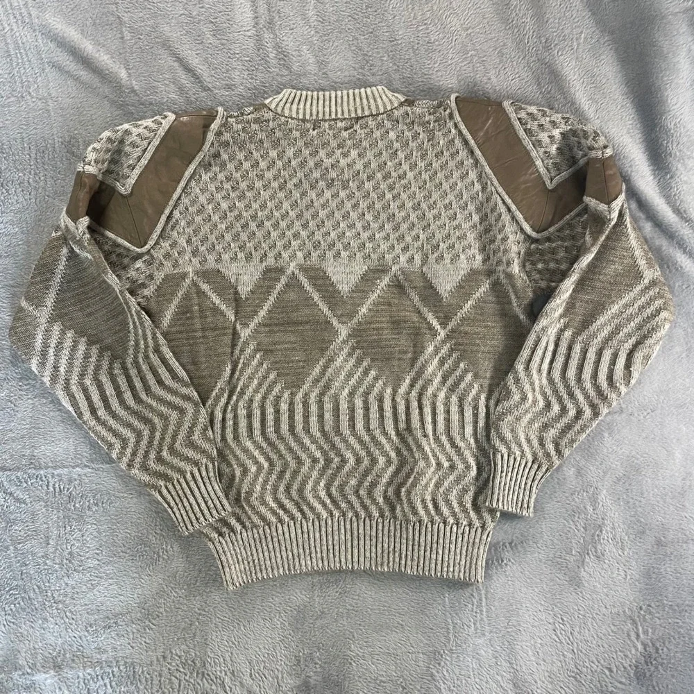 Vintage 90s Diamond Cable Knit Crewneck Sweater Neutral Taupe Size M Grandpa